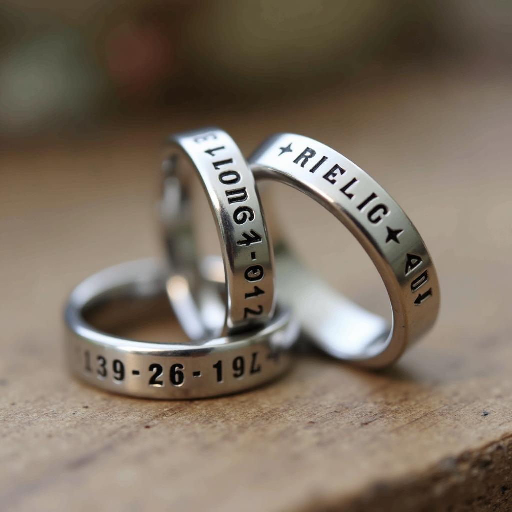 Close Up of Engraved Rings with Coordinates