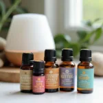 Various essential oil bottles for use in a shower diffuser