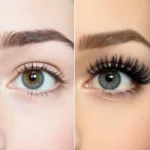 Eyelash Tint Before and After: A side-by-side comparison showing the dramatic difference between natural lashes and tinted lashes.