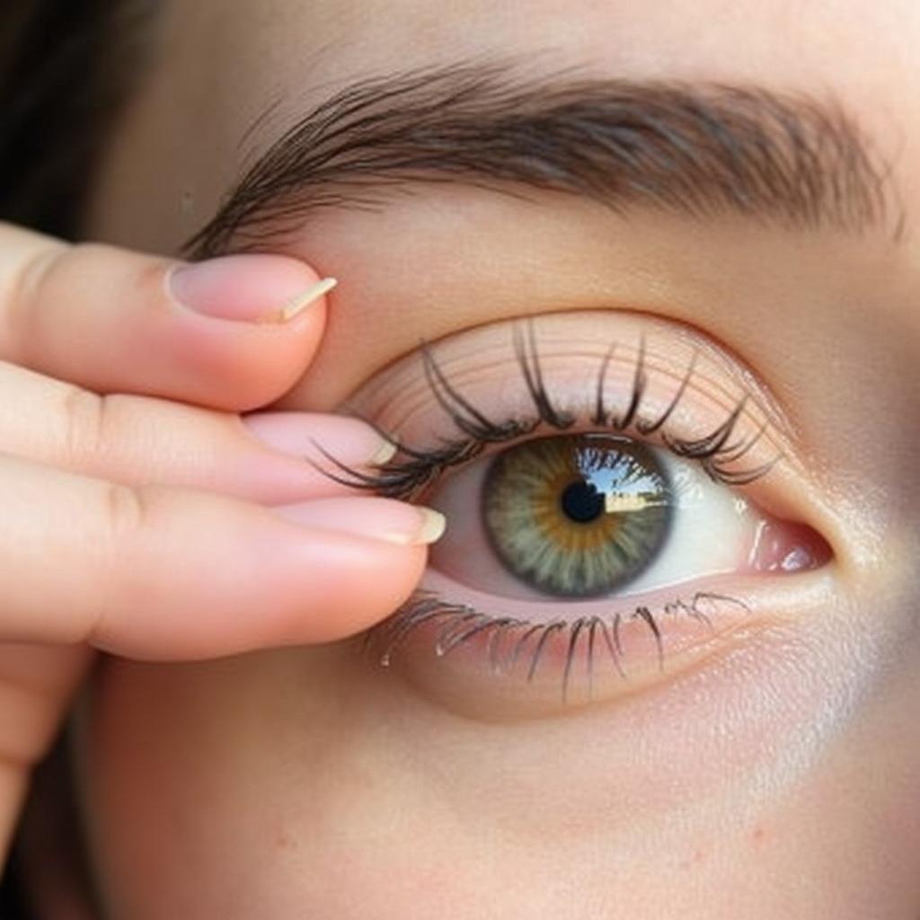 Close-up of a person performing an eyelid pinch