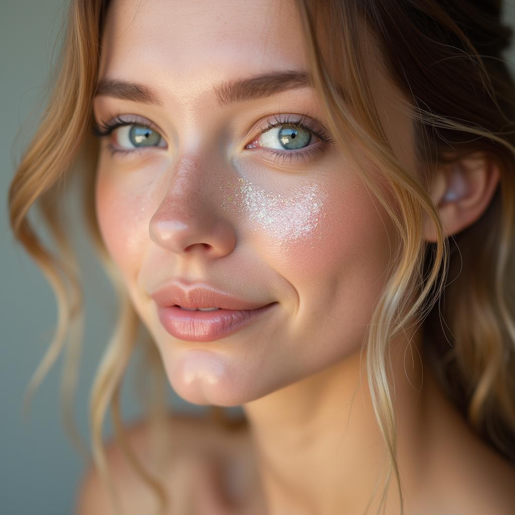 Close-up of a person with a luminous, even complexion, demonstrating what a fairy skin tone looks like.