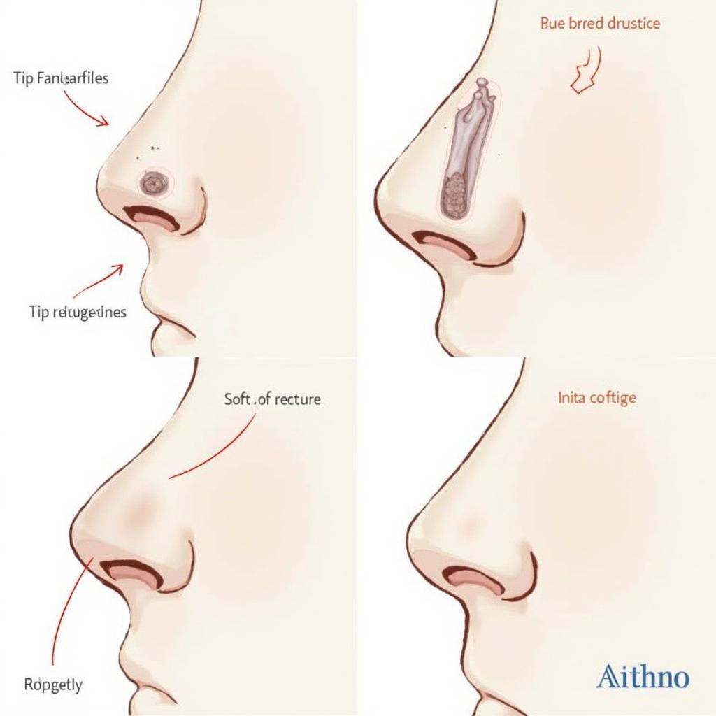 Illustration depicting the surgical techniques employed in Filipino rhinoplasty.