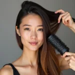 A woman with fine, straight hair getting a blow dry