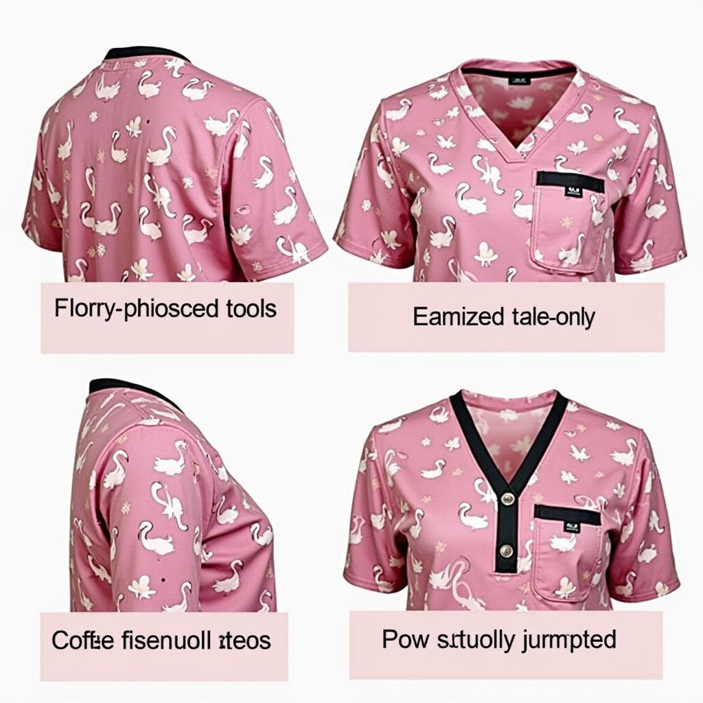 Multiple pockets on a flamingo scrub top