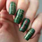 Forest Green Christmas Nails with Plaid Design