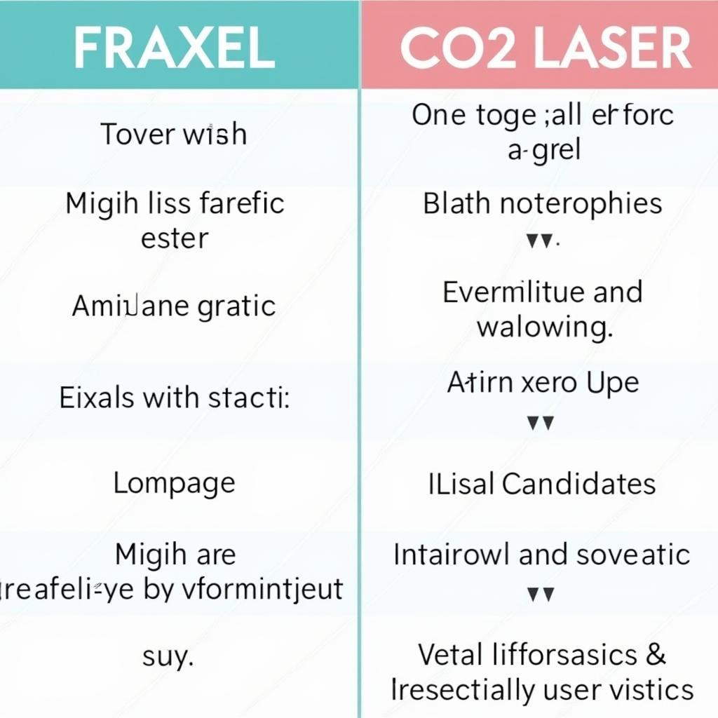 Comparison chart of Fraxel vs. CO2 laser treatments