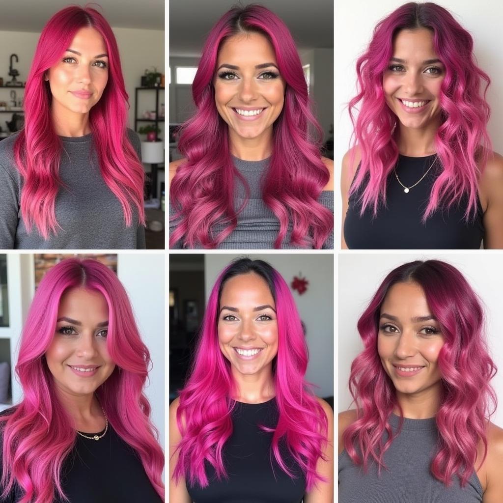 Various vibrant fuchsia pink hair dye styles