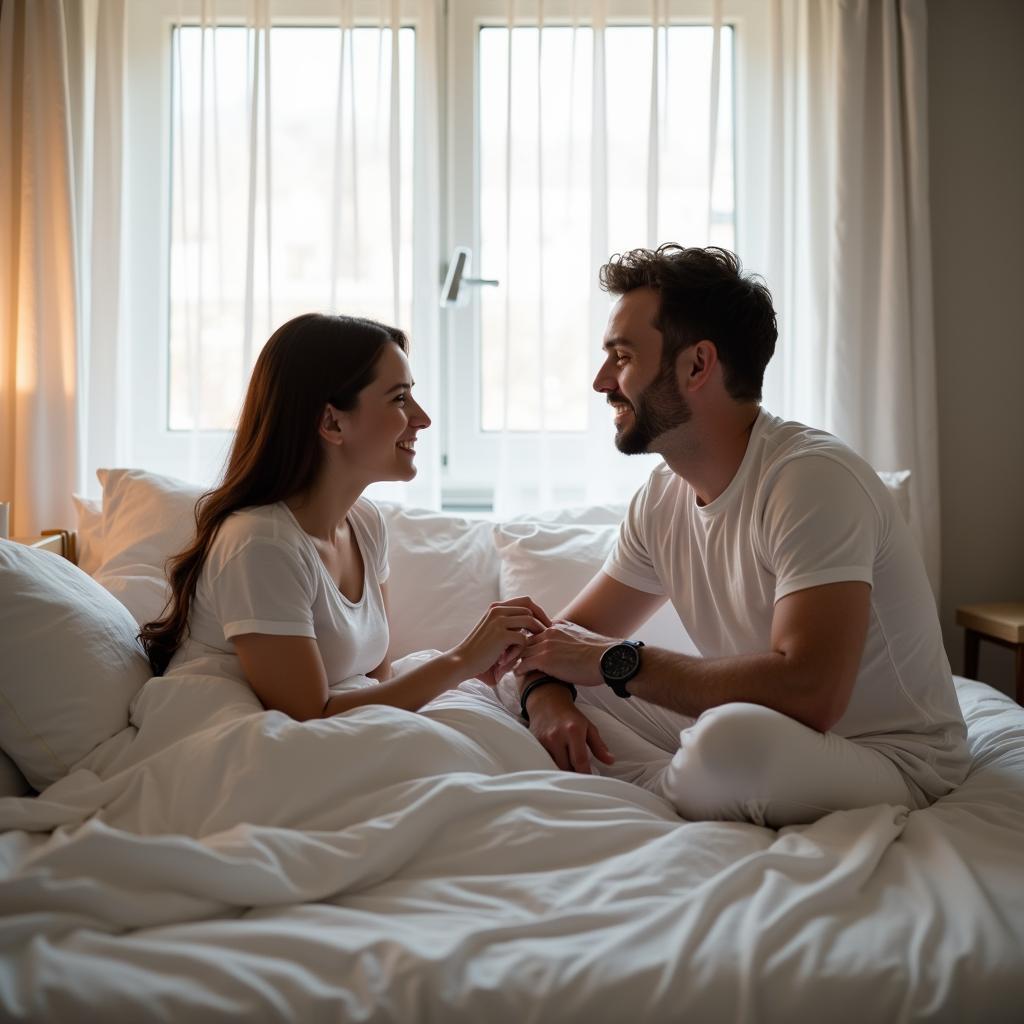 Couple Talking Openly in Bed