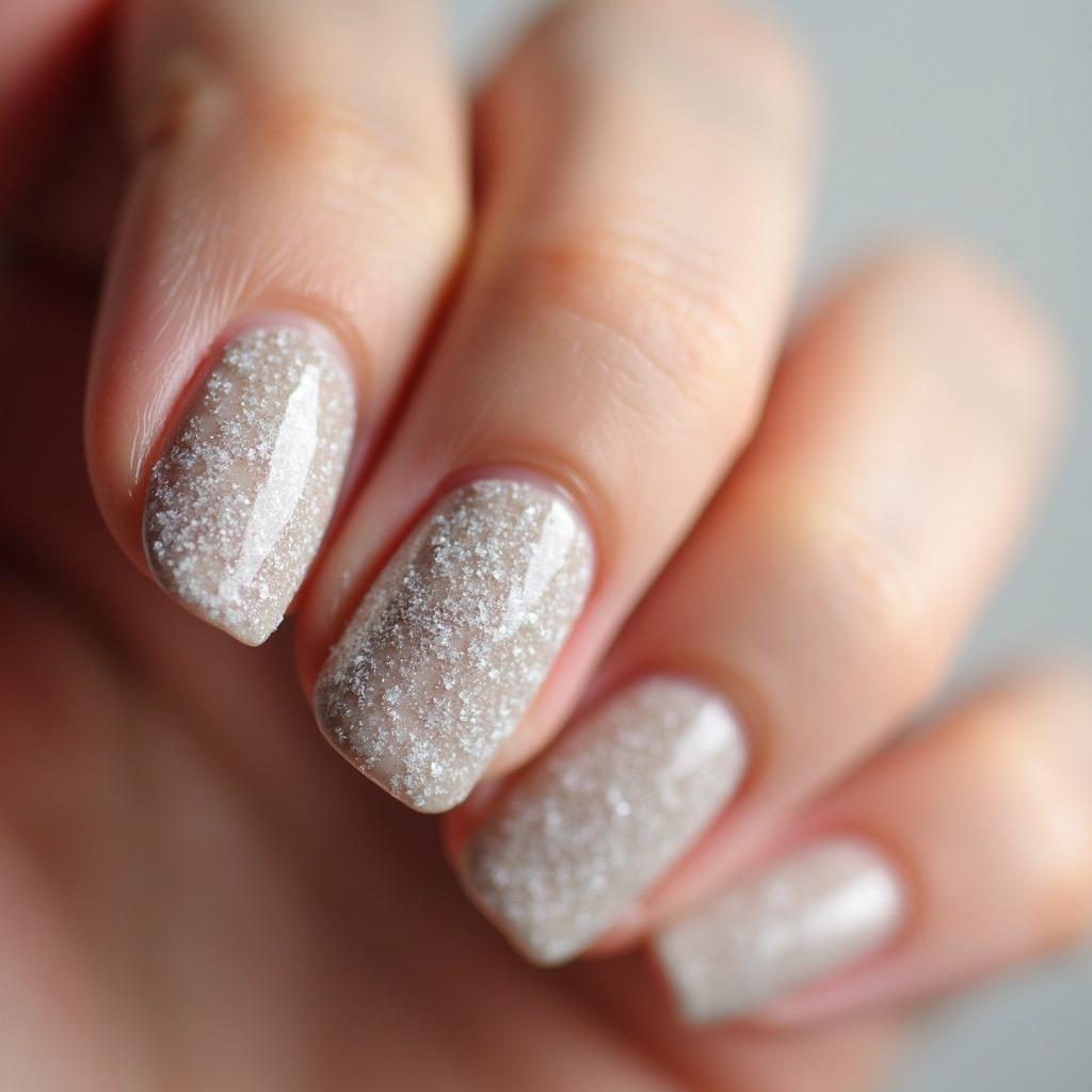 Close-up of fuzzy nail polish on fingernails