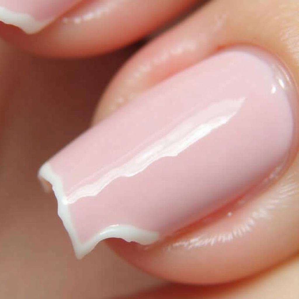 Close-up of gel nails peeling off at the edges