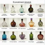 A collection of glass art perfume bottles showcasing various shapes, colors, and artistic details.