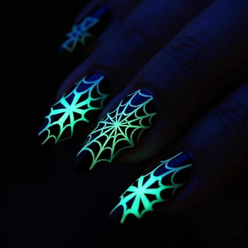 Glow in the Dark Spiderweb Nails