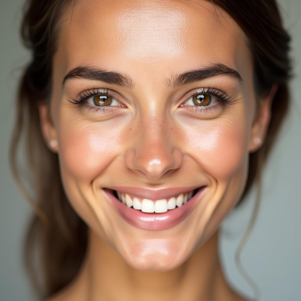 Close-up of a woman's glowing skin.