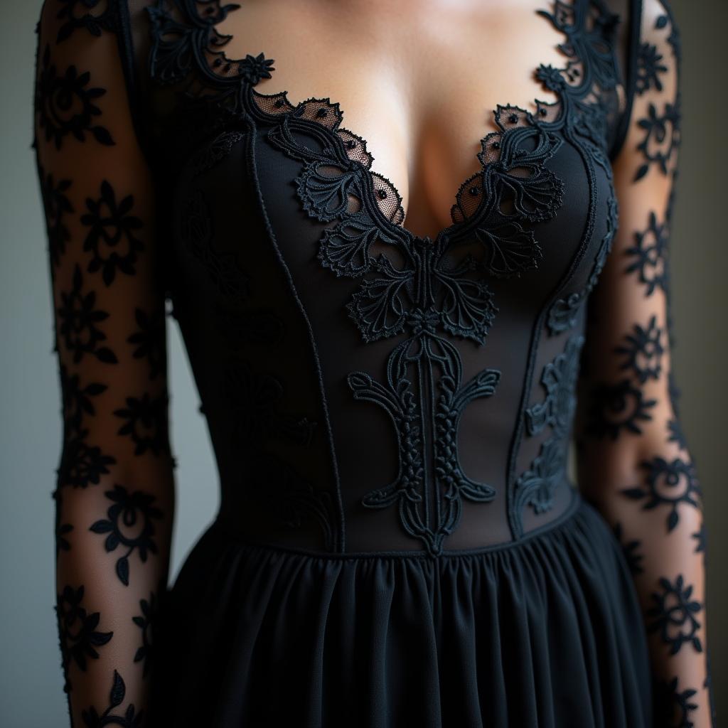 Black lace gothic glamour dress with intricate details