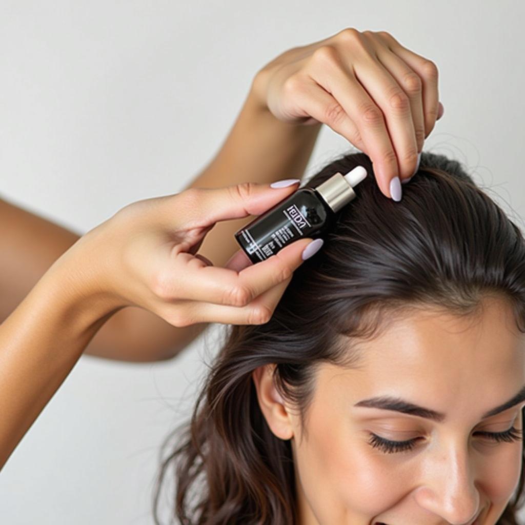 Applying Hair Chemist Pro Growth Hair Oil to hair