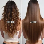 Hask Hair Oil Results: Before and after photos showcasing the visible improvements in hair texture and shine after using Hask Hair Oil.