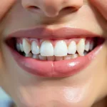 Close-up of a healthy smile with vibrant pink gums and pearly white teeth.