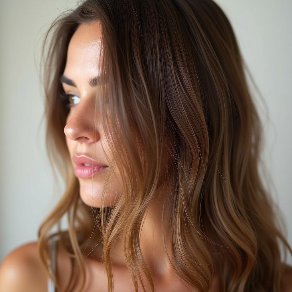 Close-up of healthy, shiny hair after using all-in-one product