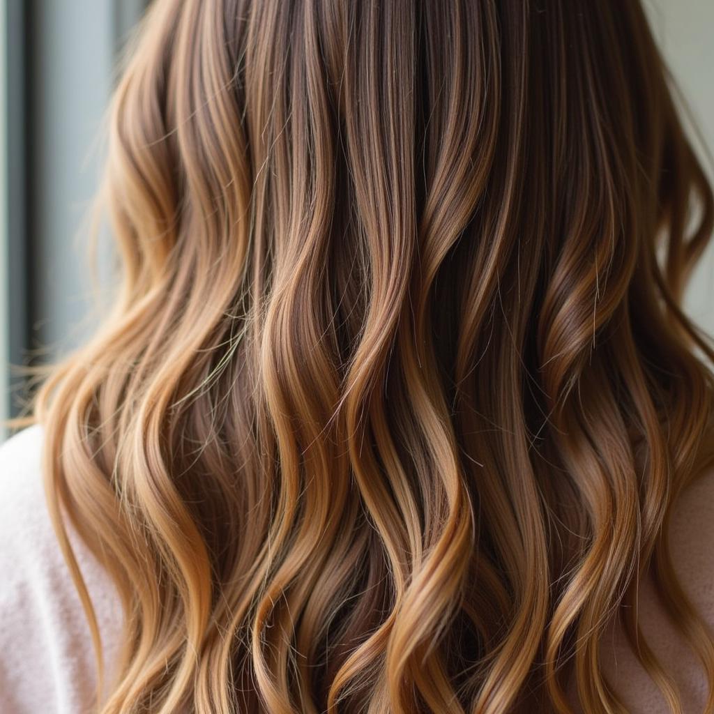 Close-up of healthy, shiny hair after using La Beaute shampoo.