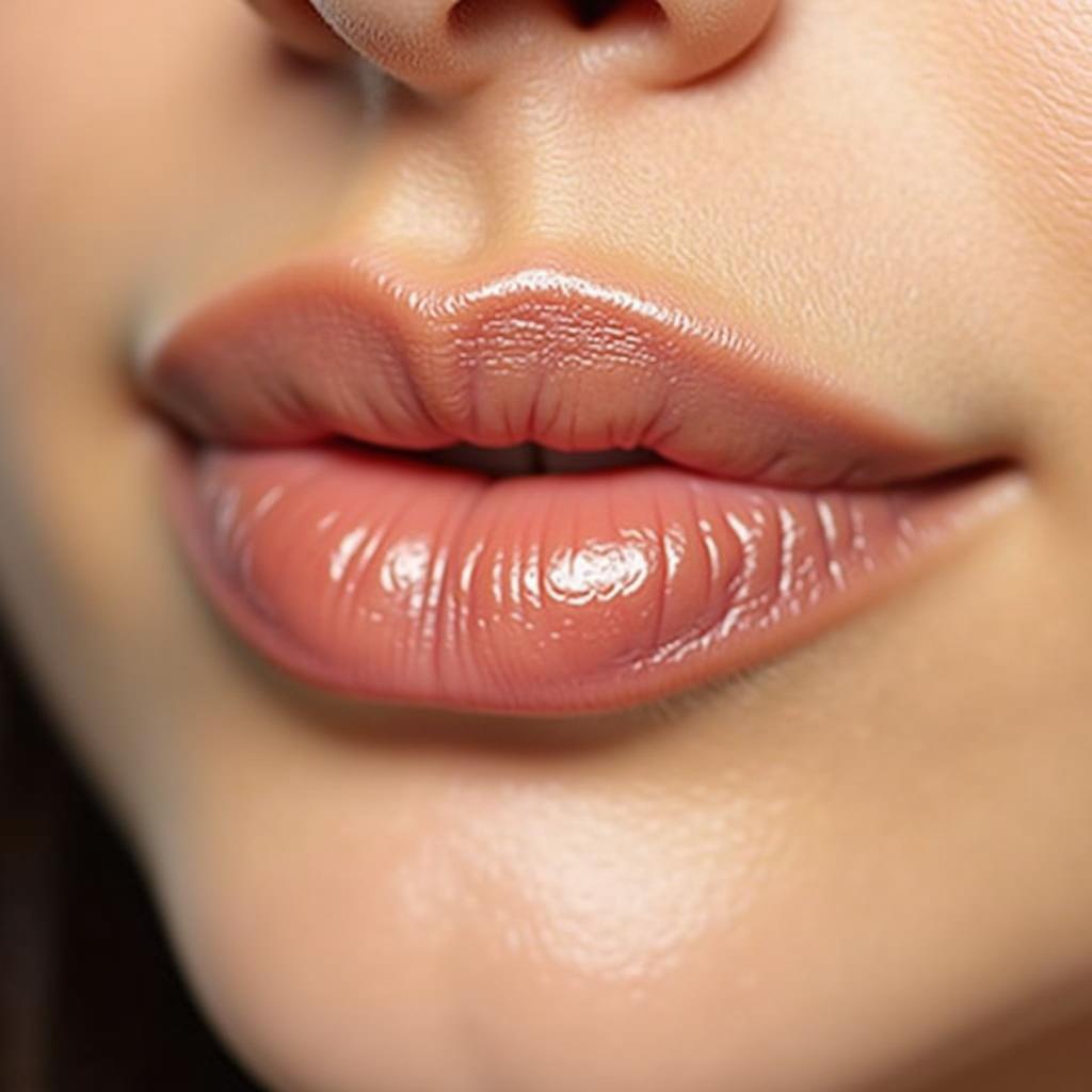 Close-up of natural, healthy, and hydrated lips with a soft, honey-like glow.