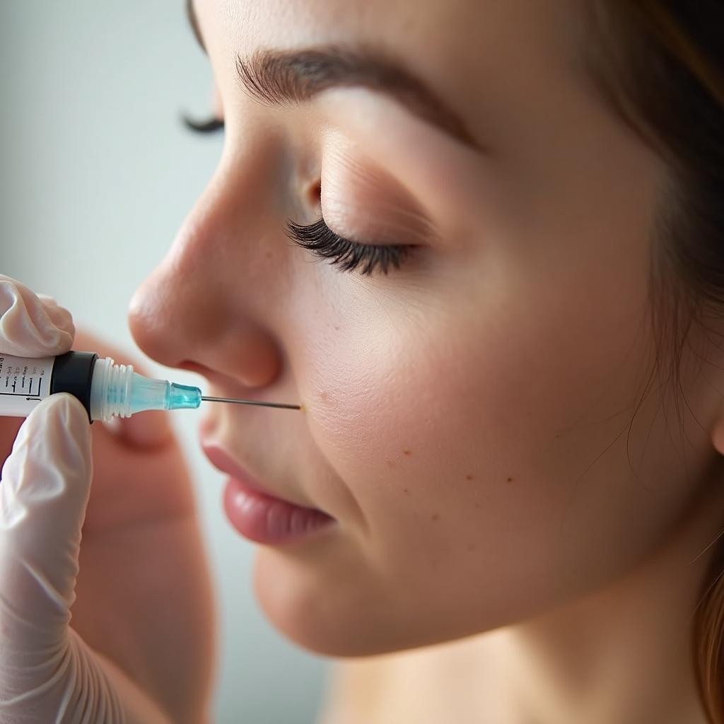 Hyaluronic acid filler being injected into a patient's face