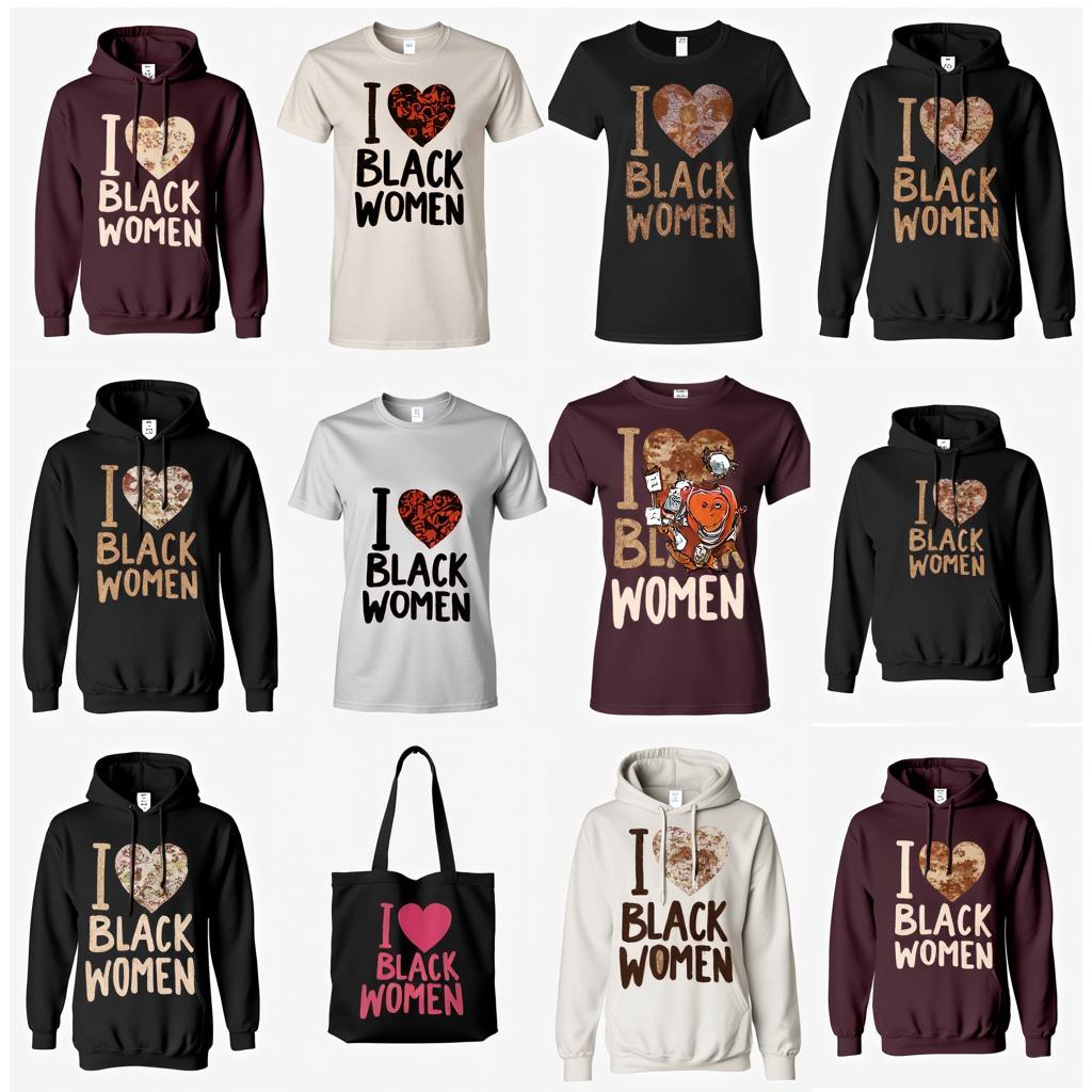 Variety of "I Love Black Women" apparel