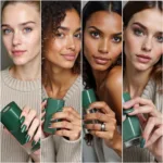 Jade green nail polish on different skin tones