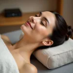 Woman Relaxing on a Japanese Scalp Massage Bed