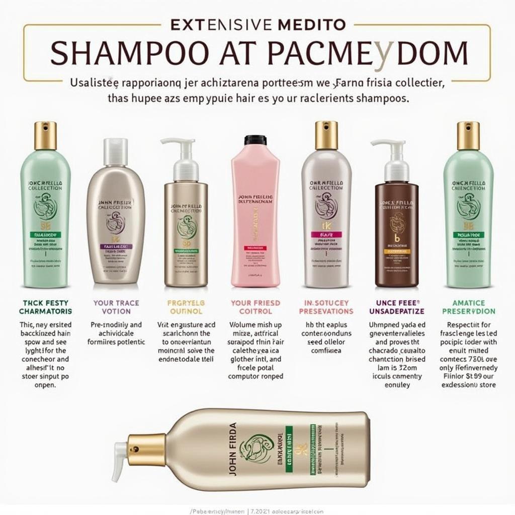 John Frieda Shampoo Range - Various bottles of John Frieda shampoos lined up, showcasing the diversity of the product line and targeting different hair concerns.