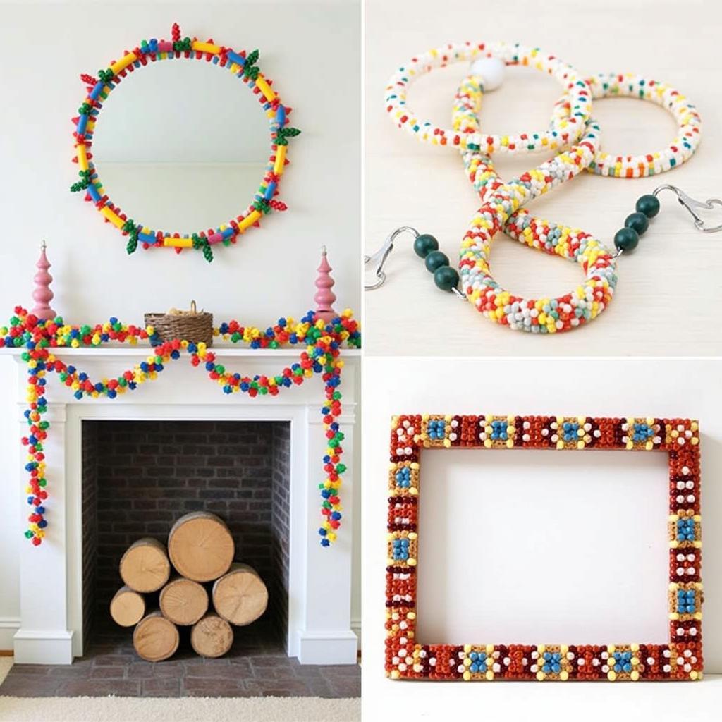 Jumbo pony beads used in various home decor projects, like garlands and picture frames.