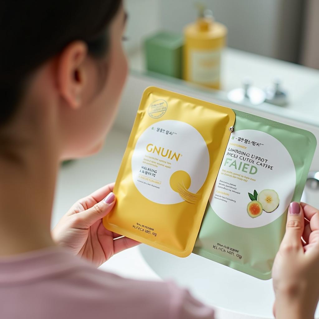 A person selecting a Korean sheet mask from a box.