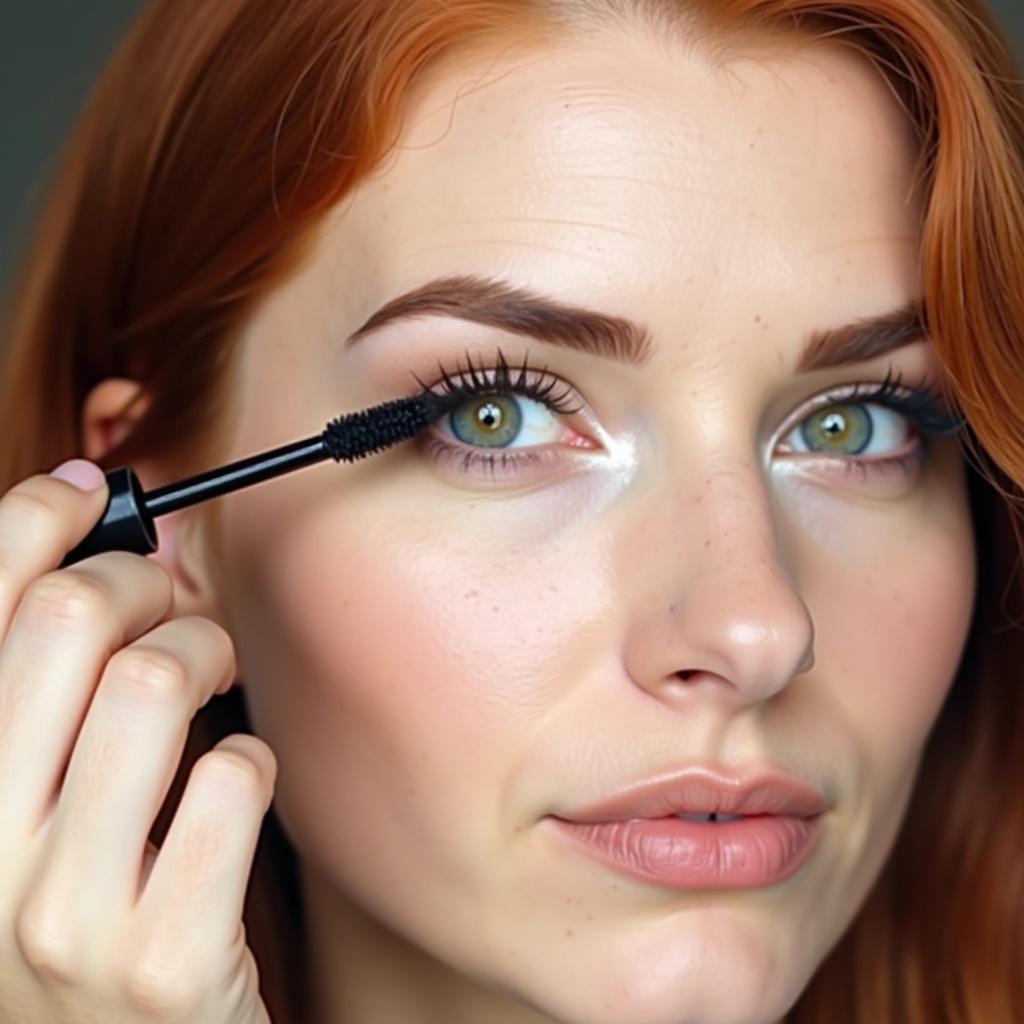 Applying Light Brown Mascara on a Redhead