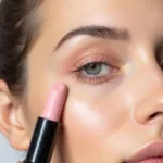 Applying Light Pink Eyeshadow Stick