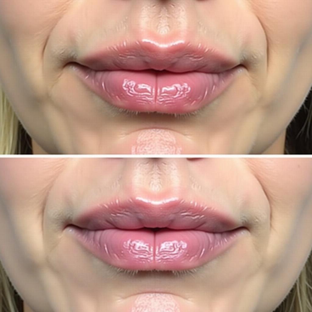 Lip Filler After Several Years: Illustrating the potential long-term effects of consistent lip filler treatments, including potential stretching of lip tissue.