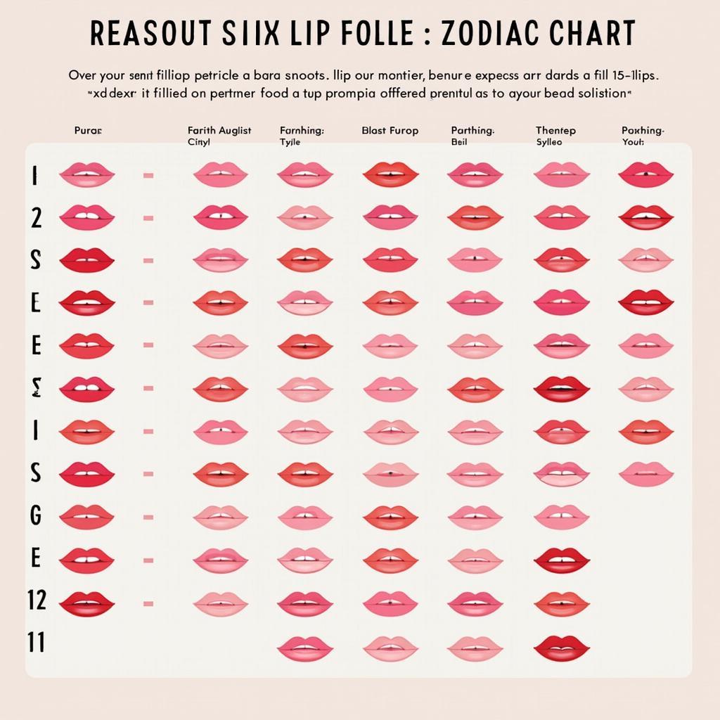 A whimsical chart depicting lip filler styles associated with each zodiac sign.