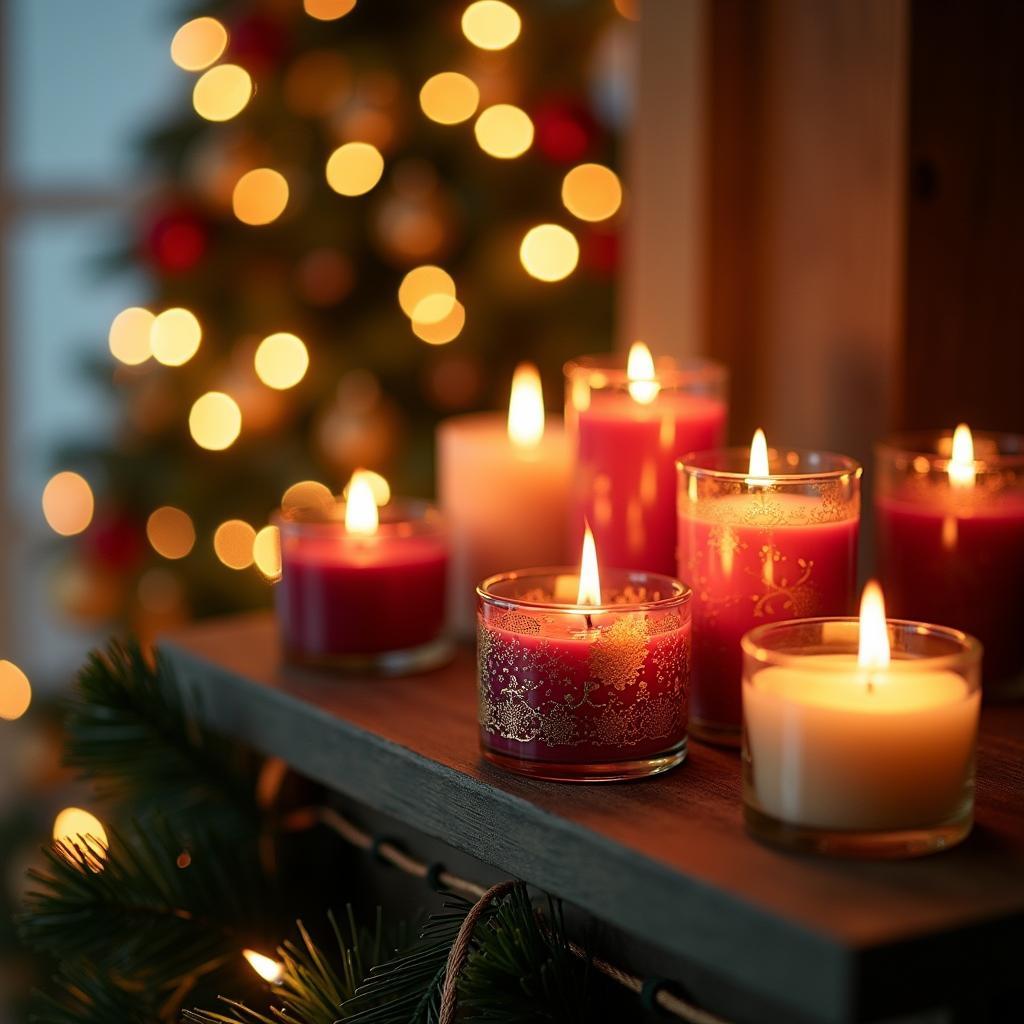 Luxury holiday candles glowing warmly in a festive setting