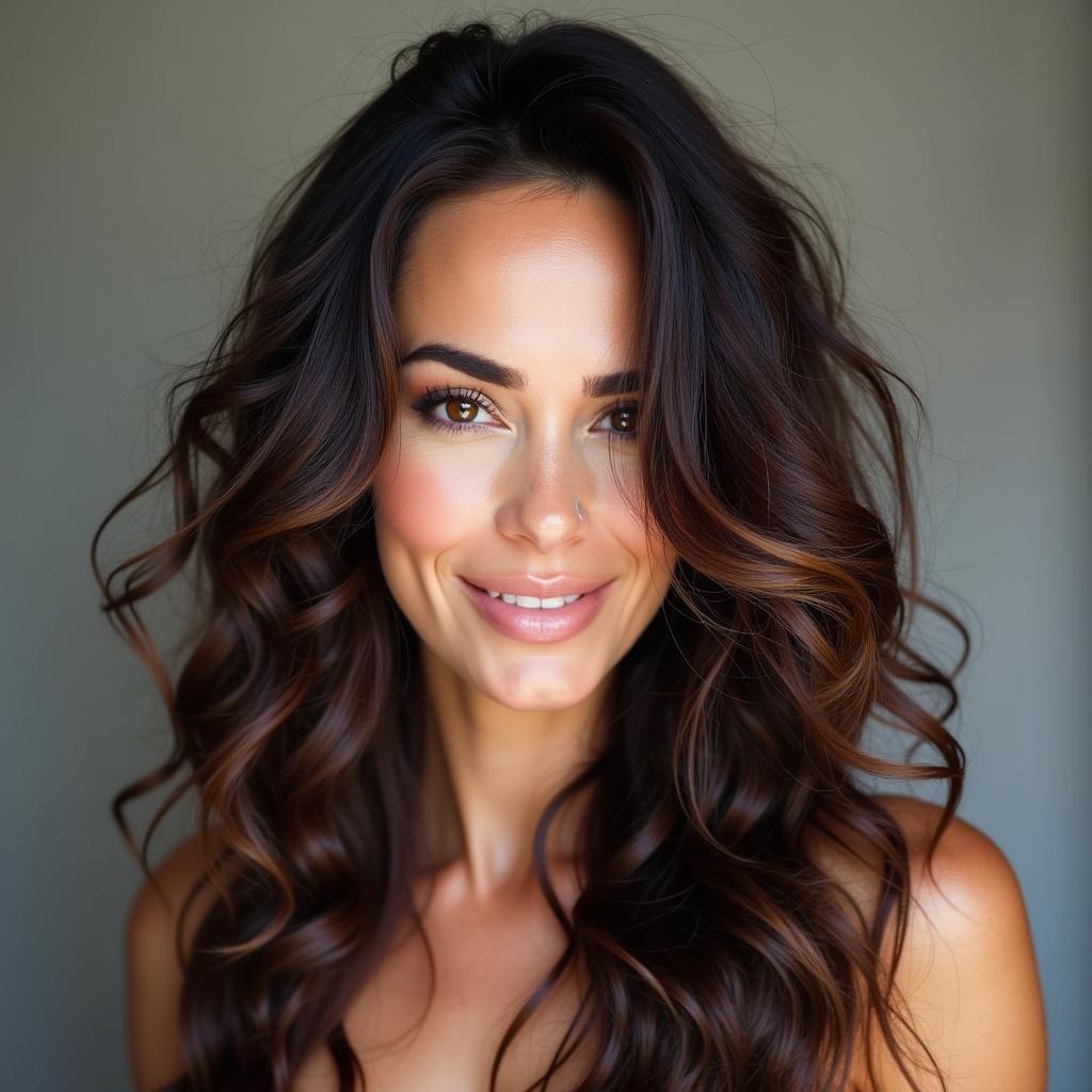 Megan Fox showcasing her signature tousled waves hairstyle, highlighting the texture and volume.