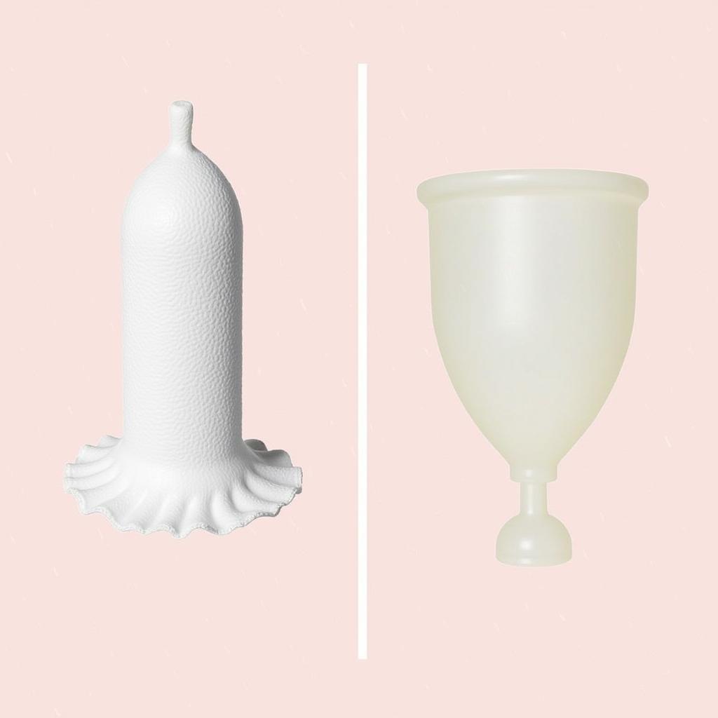 Diagram comparing a tampon and menstrual cup