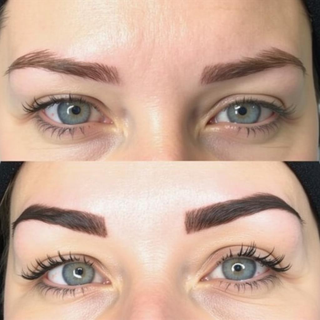 Close-up of perfectly shaped microbladed eyebrows on a woman's face