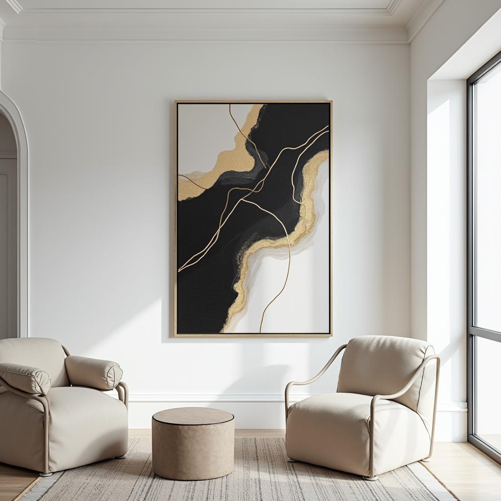 Minimalist salon wall art with clean lines and abstract shapes