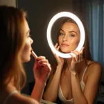 Woman Applying Makeup with a Mirror Ring Light