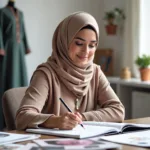 Muslim Fashion Designer Sketching Designs