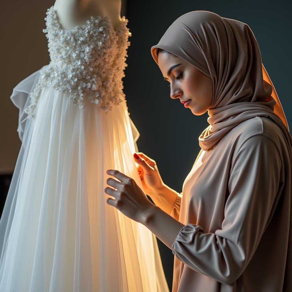 Muslim Fashion Designer Working on a Dress