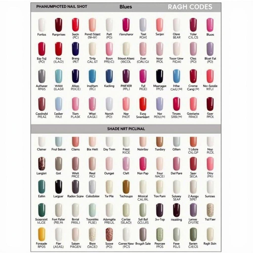 Organized Nail Polish Color Chart by Shade: Reds, Pinks, Blues, Greens, Purples, Neutrals