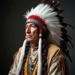 Native American Chief with White Feathered Headdress