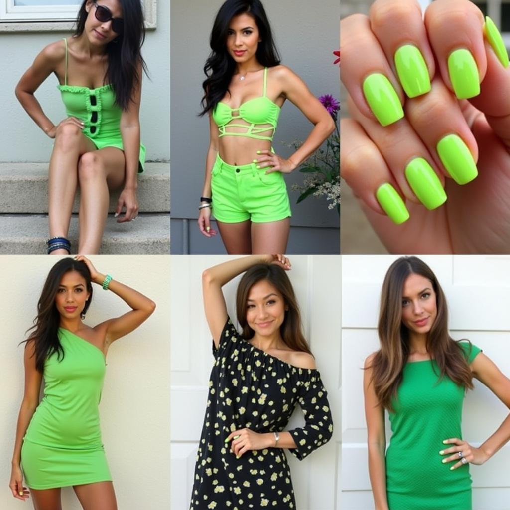 Neon Green Nails With Different Outfits