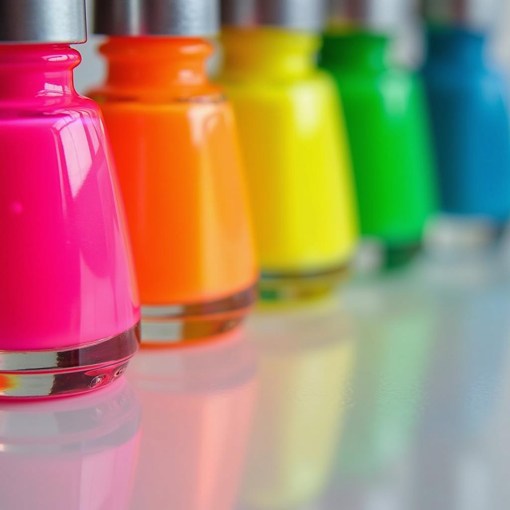 Vibrant neon nail polish colors on display