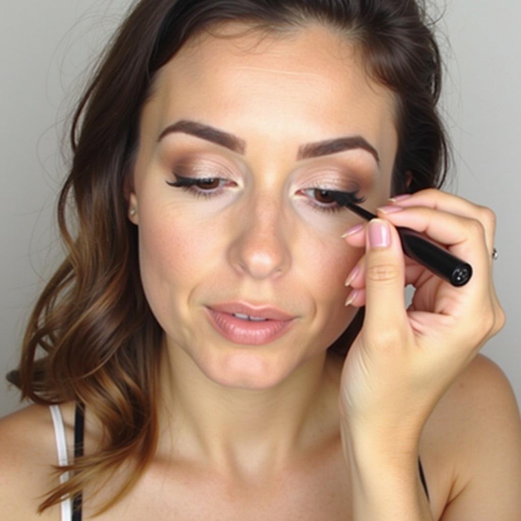 Applying eyeshadow for a no lashes look