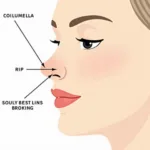 A detailed illustration showing the injection points for nose fillers.