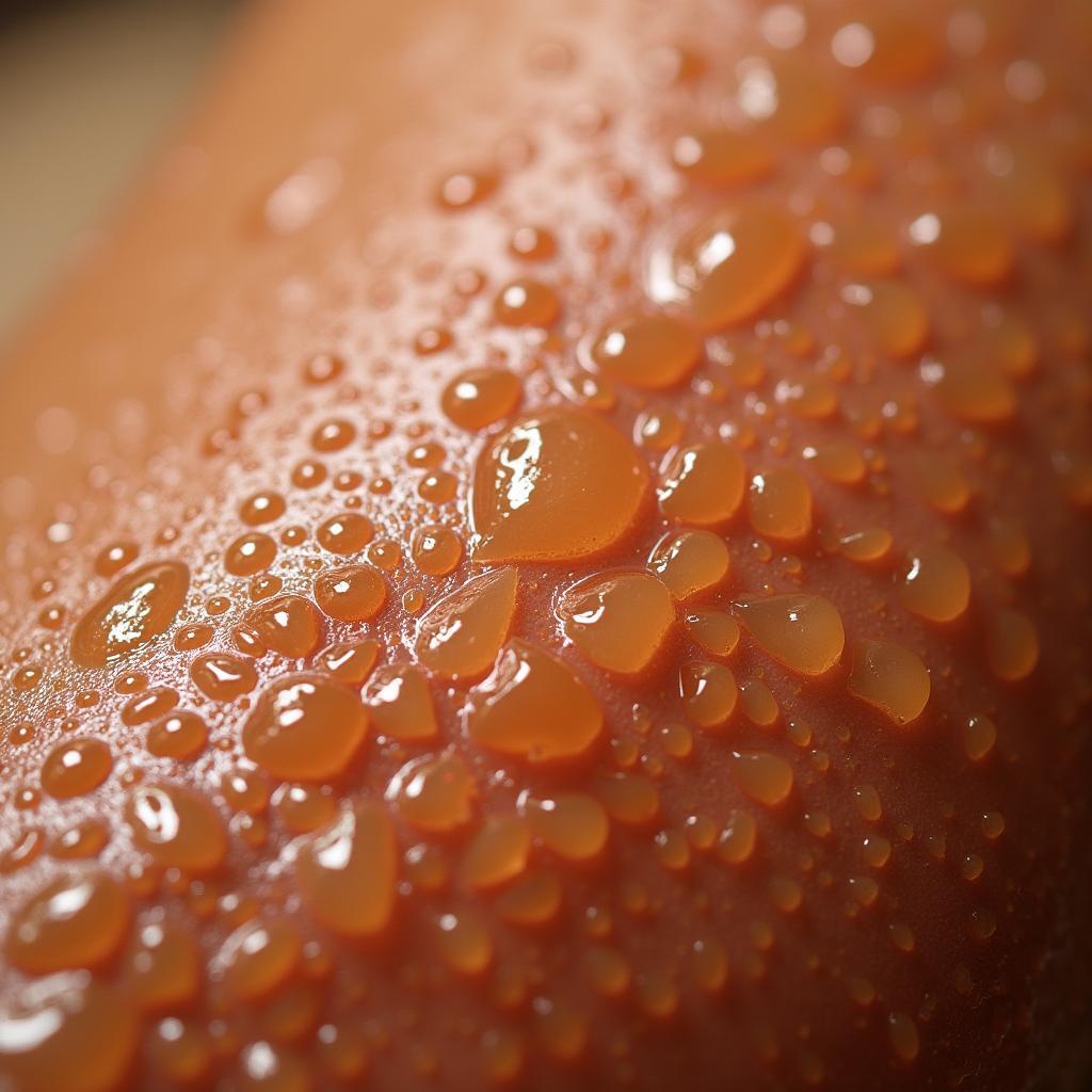 Close-up of oily skin showing shine and enlarged pores